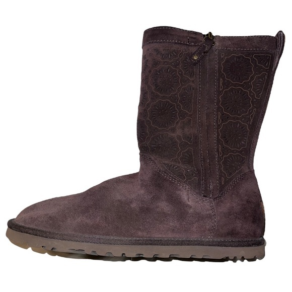 Ugg Boots Australia Cottage Eyelet Brown Suede Leather Zip Up Shoes Sz 7